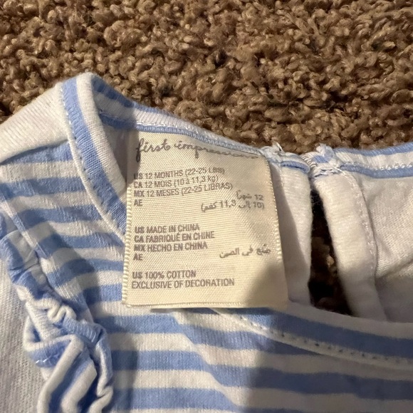 First Impression Set of 2 Dress Rompers Light Blue Striped Watermelon Size 12m - Picture 8 of 10